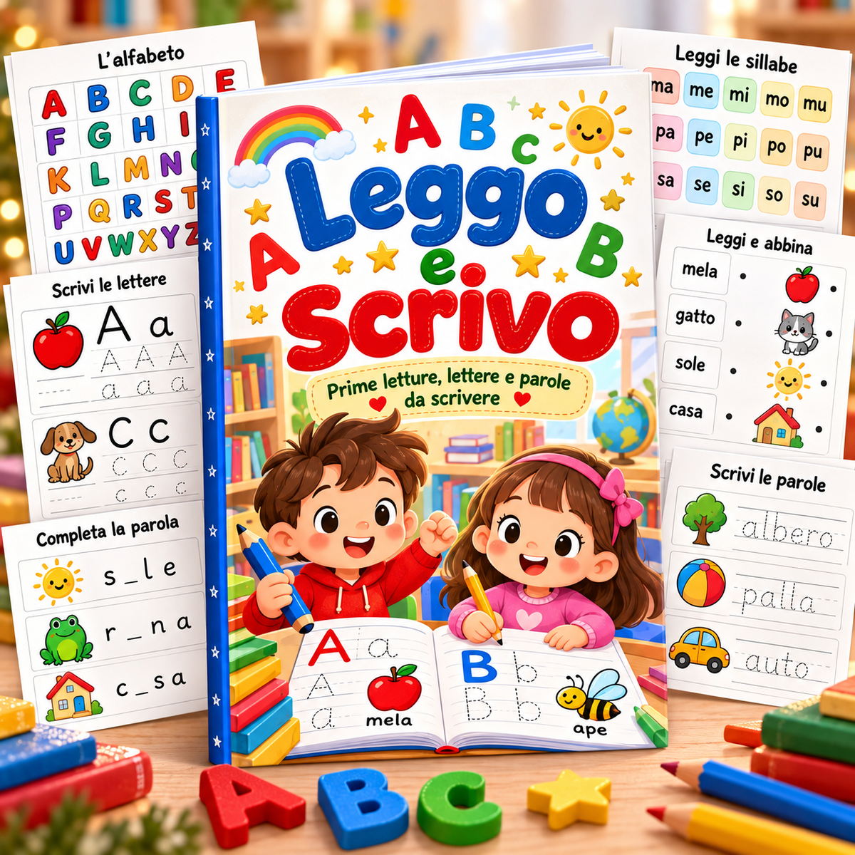 La Biblioteca dei Piccoli – 10 Quaderni di Attività da Stampare (3–10 anni)